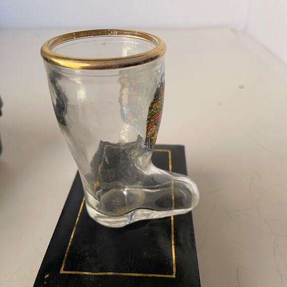 Heidelberg Boot Shot Glass Clear Gold Trim Germany Vintage 3" - Picture 4 of 6